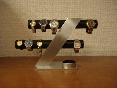 バレンタインデー　腕時計スタンド　名入れ　刻印　ブラック6～8本掛けデザイン腕時計スタンド 1枚目の画像