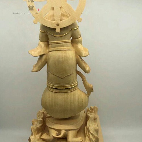 最高級 木彫り 仏像 北辰妙見菩薩立像 彫刻 本金 切金 天然木檜材 F 