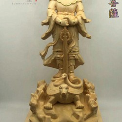 最高級 木彫り 仏像 北辰妙見菩薩立像 彫刻 本金 切金 天然木檜材 F 1枚目の画像