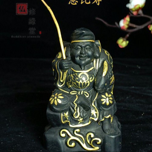 稀少珍品 木彫仏像 七福神恵比寿 彫刻 彩繪 本金 切金 柘植材 財神 C