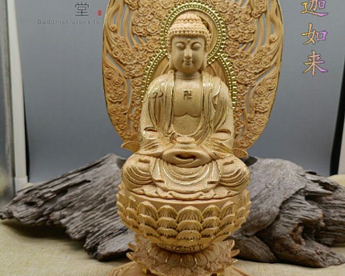 最高級 木彫仏像釈迦如来像 釈迦牟尼仏 彫刻 本金 切金 豪華！ 檜材 C