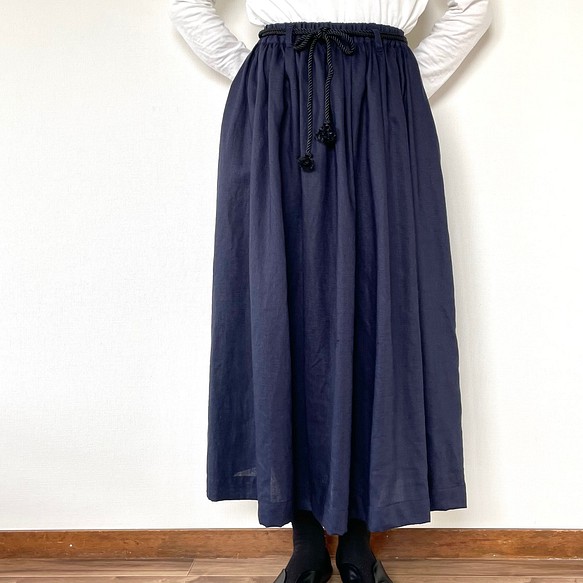《ご成約》Maxmara濃紺フリルシャツ&イタリア美形ギャザー伸縮スカートレディース