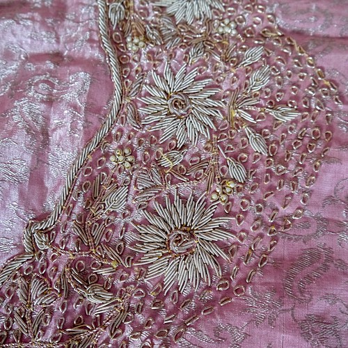 インド製ロイヤルファミリー 結婚式 パーティー 刺繍 ショール ピンク-