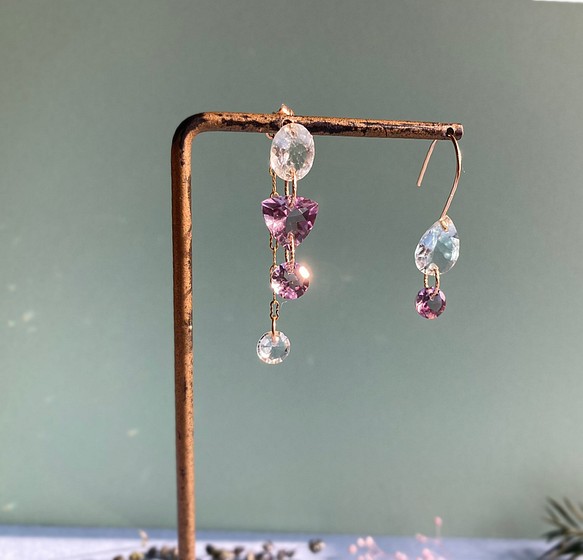 Prana gem drops ✴︎滴る宝石のしずく✴︎ローズアメジスト✴︎スイスブルートパーズ✴︎アクアマリン 1枚目の画像