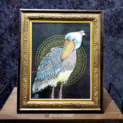 原画 肉筆 一点もの ボールペンアート 皇帝ペンギン ペンギン 額装付き