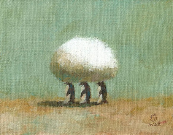 雪泥棒(アクリル絵の具によるペンギンたち) 1枚目の画像