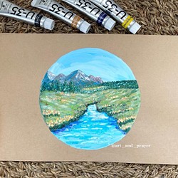 ORIGINAL PAINTING - river of blessings, 山の景色, 原画, オリジナルアート 1枚目の画像