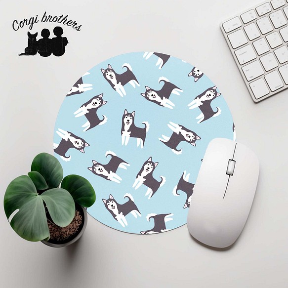 【 シベリアンハスキー パターン柄 】 パステルカラー マウスパッド　犬　ペット　うちの子　犬グッズ　プレゼント 1枚目の画像