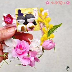 Sale! ミニミニサイズのお雛様リース 壁飾り 桃の花 ミモザ 桜 サクラ