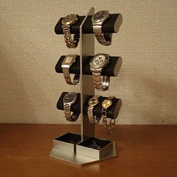 腕時計スタンド　ウオッチスタンド　時計スタンド　ブラック6本掛けダブル角トレイ腕時計スタンドタワー 1枚目の画像