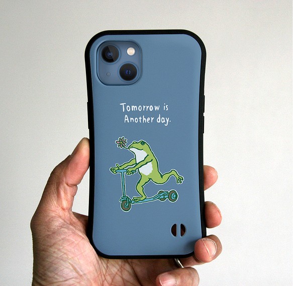 グリップiPhoneケース　カエルコースター（ブルーグレー） 1枚目の画像