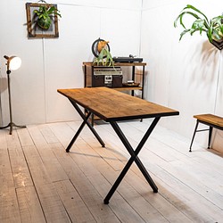 Old pine&X edge iron legs work desk [パイン古材とXライン鉄脚の