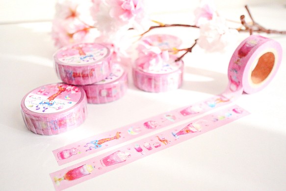桜クリームソーダとキリン　マスキングテープ 1枚目の画像