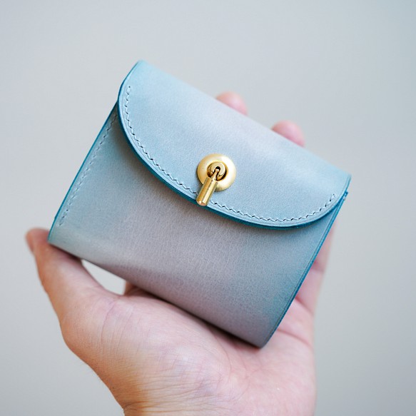 flap mini wallet [ skyblue & gray gradation ] ミニ財布 コンパクト 1枚目の画像