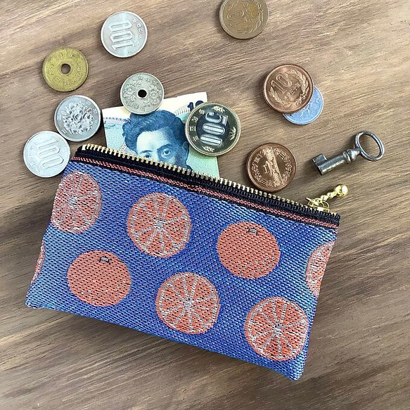 畳縁　硬幣錢包　名片夾　日式　橘子　藍色的 第1張的照片