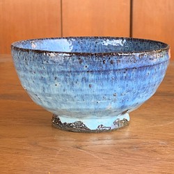 藁灰釉どんぶり・青(小)　陶器 1枚目の画像