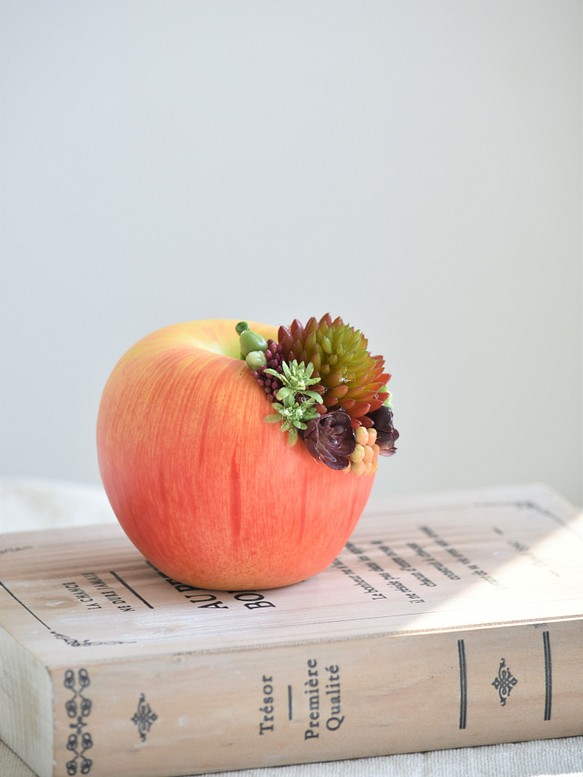 【限定１点】タニクアップル！？ リンゴと多肉植物　フェイクグリーン　アーティフィシャルフラワー 1枚目の画像