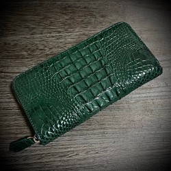 クロコダイル ワイルド 長財布 背部 一枚革 本物証明付 グリーン 緑 本革 ワニ革 背ワニ 1枚目の画像