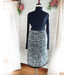 ブレード飾りの手編みスカート　フリーサイズ 1枚目の画像