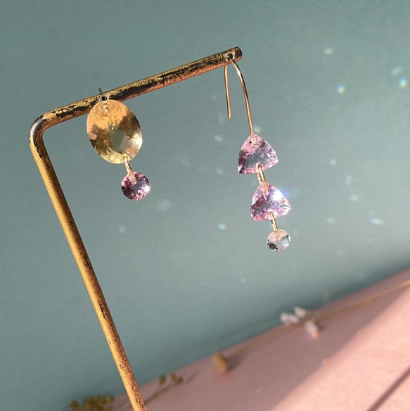 Prana gem drops ︎ローズアメジスト ︎レモンクォーツ ︎スイスブルートパーズ ︎k14gf ピアス PR N jewelry