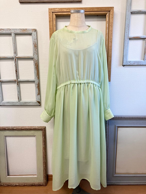 Sale price ★ 大人的透明感❤️ 透視雪紡材質長裙 淺綠色（無尺碼L） 第1張的照片