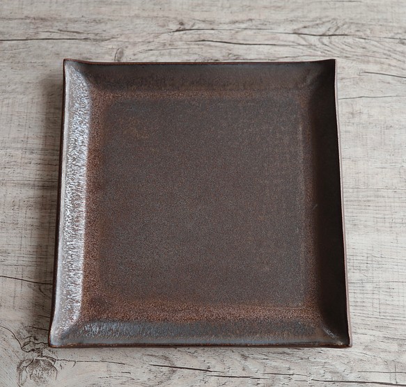 【陶器】銅釉角皿 1枚目の画像