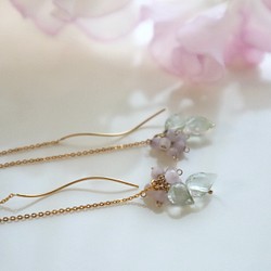 ｛ピアス｝14kgf / flower bud long chain earrings グリーンアメジスト〔2月誕生石〕