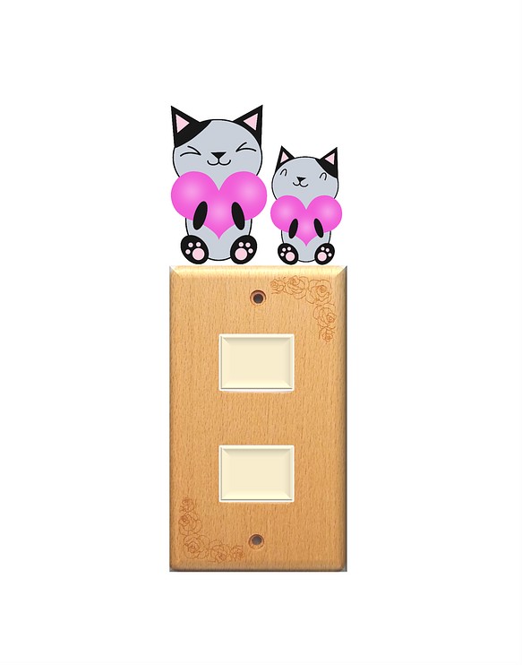 ネコとハートのウォールステッカー（ピンク） 1枚目の画像