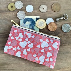 畳縁　硬幣錢包　名片夾　日式　心形圖案　粉色　可愛的 第1張的照片