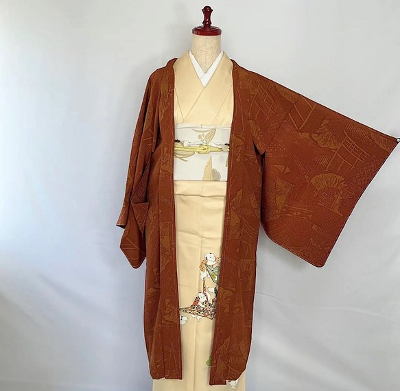 新品 正絹 単衣 女物 長羽織 煉瓦色 着物 haori しば田 通販｜Creema