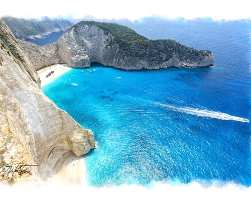 【送料無料】絵画調写真作品「ギリシャ - ザキントス島の難破船 