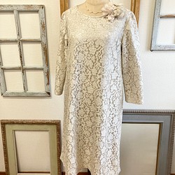 Sale price ★ 正裝 ❤️ Total lace simple dress Beige (size free M) 第1張的照片