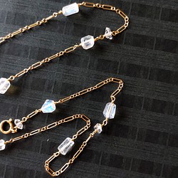 ❁Luna station necklace All 14kgf❁美しい宝石質レインボームーンストーン＆ハーキマーダイヤ 1枚目の画像