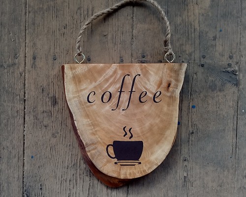 クラシック木製看板 COFFEE 吊り下げ / 自然塗装 表札・ネーム