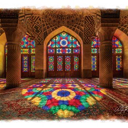 【送料無料】絵画調写真作品「イラン - ピンクモスクのステンドグラス」 1枚目の画像