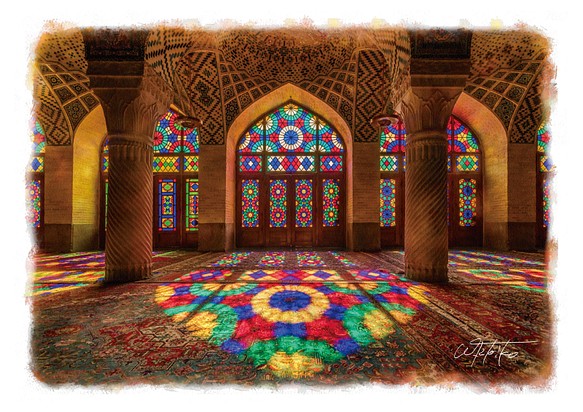 【送料無料】絵画調写真作品「イラン - ピンクモスクのステンドグラス」 1枚目の画像