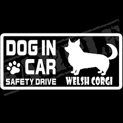 『DOG IN CAR ・SAFETY DRIVE・ウェルシュ・コーギー（尻尾あり）』ステッカー　8cm×17cm 1枚目の画像