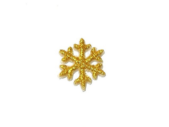 雪の結晶六花刺繍ワッペン1.9cm×1.7cm/メタリックイエローゴールド 1枚目の画像