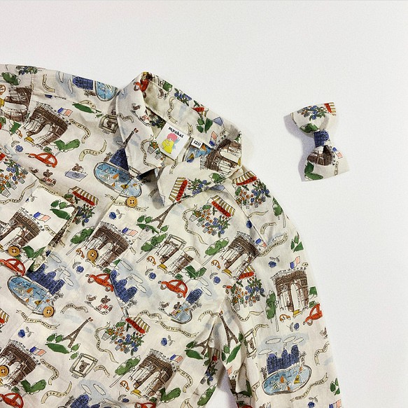リバティシャツと蝶ネクタイのセット　120㎝　ボンジュール 1枚目の画像