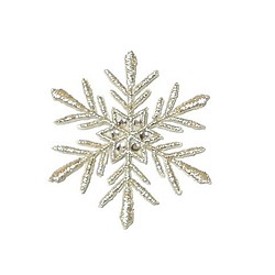 雪の結晶シダ状六花刺繍ワッペンラインストーン付き5.3cm×4.5cm/メタリックシルバー1 1枚目の画像