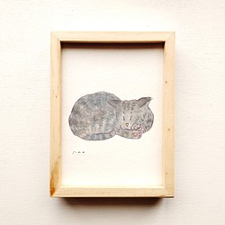 原画「眠る猫」水彩　イラスト ※木製額縁入り 1枚目の画像