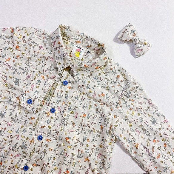 リバティシャツと蝶ネクタイのセット　120㎝ セオ（パステル） 1枚目の画像