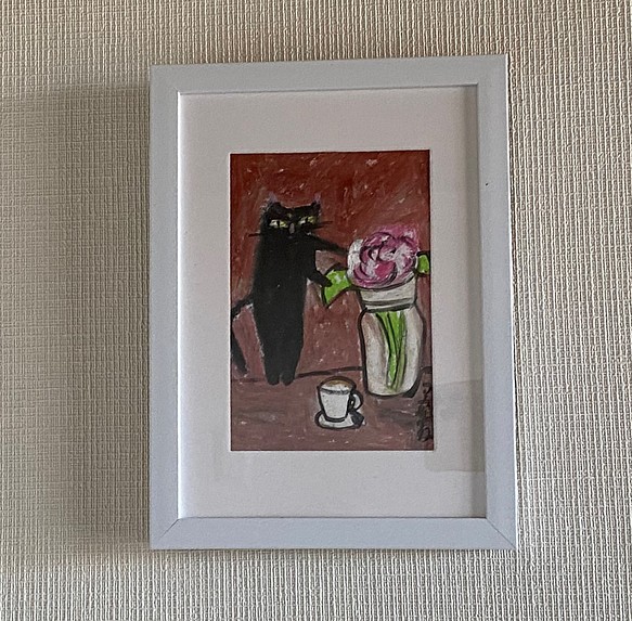 絵画。原画【黒猫は愛をもって美しい花を育てた】 絵画 アカザ麦 通販