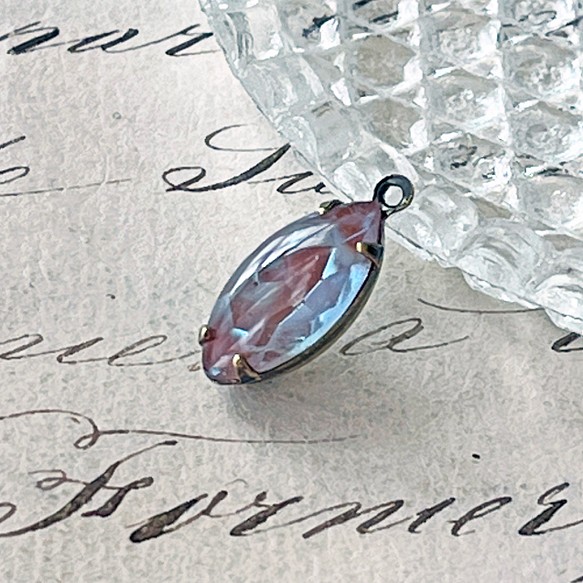 Glass Pendant Navette 約17mm×7mm [SPH-113]＊1個＊Vintage＊ 1枚目の画像
