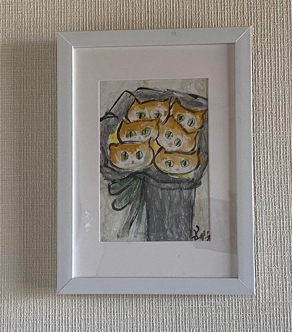 絵画。原画【A bouquet of lovely cats】02 絵画 アカザ麦 通販