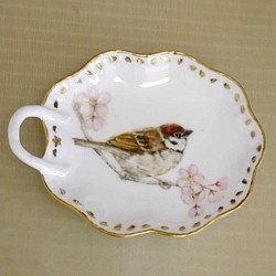 小鳥白瓷盤「櫻花與麻雀」 第1張的照片