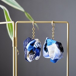 布料耳環（藍）/可換耳環 第1張的照片