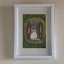 絵画。原画【二匹の魚が白猫の異想世界の扉を開いた】 絵画 アカザ