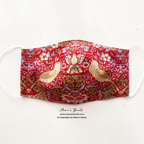 ★數量有限★ 草莓小偷威廉莫里斯紅色100%純棉紗布成人3D生態布口罩 第1張的照片