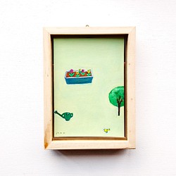 原画「庭のこと」水彩　イラスト ※木製額縁入り 1枚目の画像